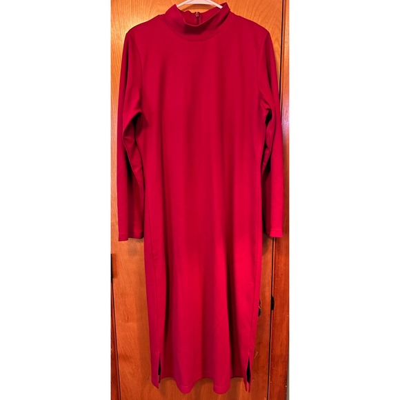 Appleseeds Dresses & Skirts - Appleseeds Solid Red Mock Turtleneck Long Sleeve Back Zipper Midi Dress Large
